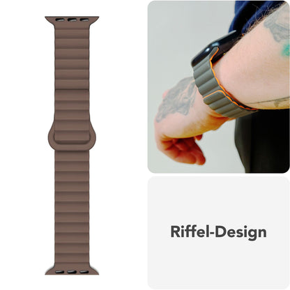 NALIA Core Armband für Apple Watch Ultra/SE/10/9/8/7/6/5/4/3/2/1, Gehäusegröße 42/44/45/46/49mm, Atmungsaktives Silikon Magnet Sportarmband mit Rillen Design Kakaotraum NALIA Silikon Armband