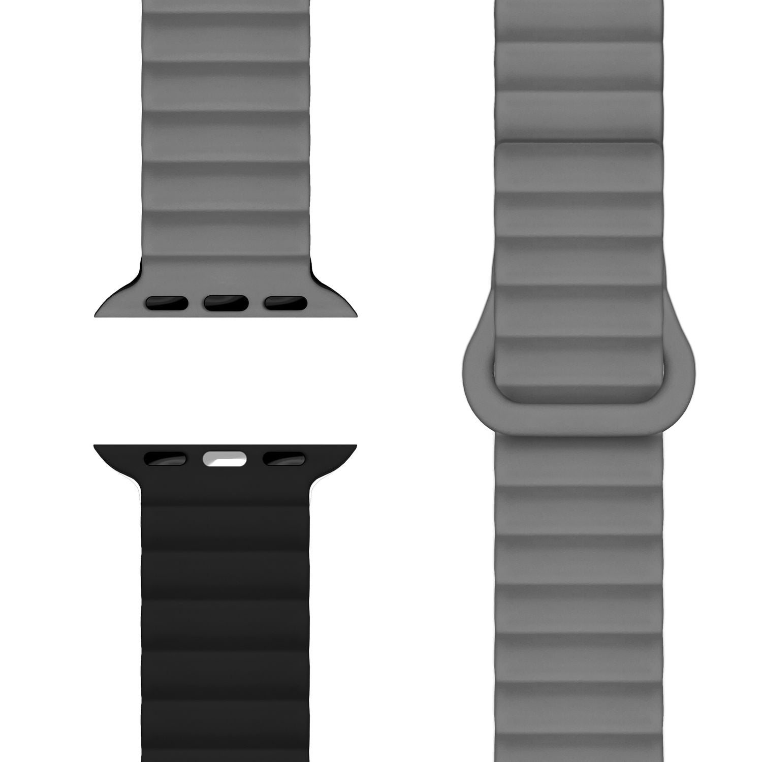 NALIA Core Armband für Apple Watch Ultra/SE/10/9/8/7/6/5/4/3/2/1, Gehäusegröße 42/44/45/46/49mm, Atmungsaktives Silikon Magnet Sportarmband mit Rillen Design Finstergrau NALIA Silikon Armband