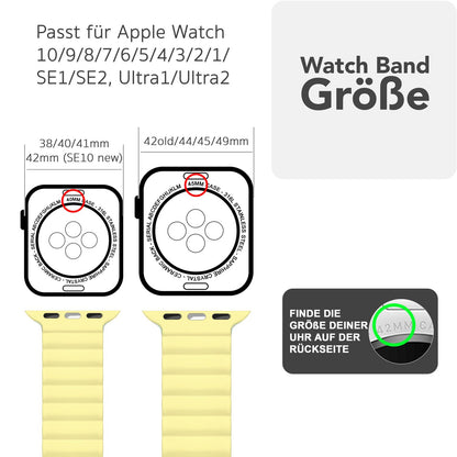 NALIA Core Armband für Apple Watch Ultra/SE/10/9/8/7/6/5/4/3/2/1, Gehäusegröße 42/44/45/46/49mm, Atmungsaktives Silikon Magnet Sportarmband mit Rillen Design Zitronenwald NALIA Silikon Armband