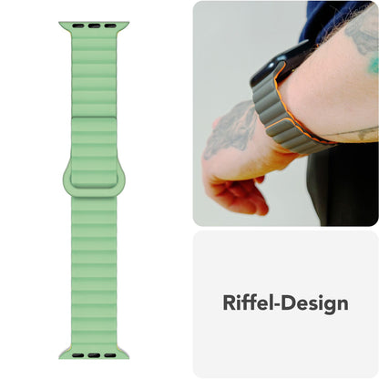 NALIA Core Armband für Apple Watch Ultra/SE/10/9/8/7/6/5/4/3/2/1, Gehäusegröße 42/44/45/46/49mm, Atmungsaktives Silikon Magnet Sportarmband mit Rillen Design Zitronenwald NALIA Silikon Armband