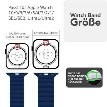NALIA Core Armband für Apple Watch Ultra/SE/10/9/8/7/6/5/4/3/2/1, Gehäusegröße 42/44/45/46/49mm, Atmungsaktives Silikon Magnet Sportarmband mit Rillen Design Marineblau NALIA Silikon Armband