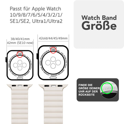 NALIA Core Armband für Apple Watch Ultra/SE/10/9/8/7/6/5/4/3/2/1, Gehäusegröße 42/44/45/46/49mm, Atmungsaktives Silikon Magnet Sportarmband mit Rillen Design Polarstern Sandweiss NALIA Silikon Armband
