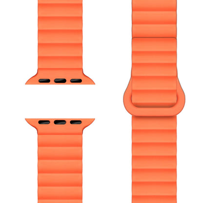 NALIA Core Armband für Apple Watch Ultra/SE/10/9/8/7/6/5/4/3/2/1, Gehäusegröße 42/44/45/46/49mm, Atmungsaktives Silikon Magnet Sportarmband mit Rillen Design Leuchtorange NALIA Silikon Armband
