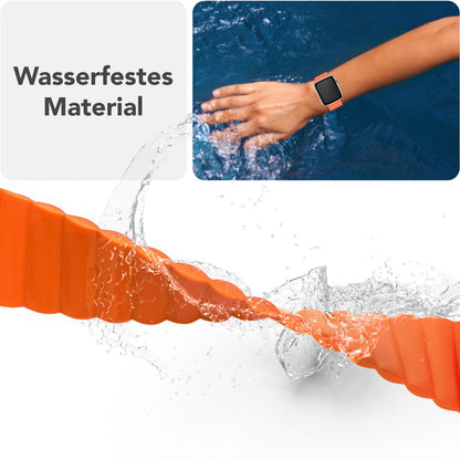 NALIA Core Armband für Apple Watch Ultra/SE/10/9/8/7/6/5/4/3/2/1, Gehäusegröße 42/44/45/46/49mm, Atmungsaktives Silikon Magnet Sportarmband mit Rillen Design Leuchtorange NALIA Silikon Armband