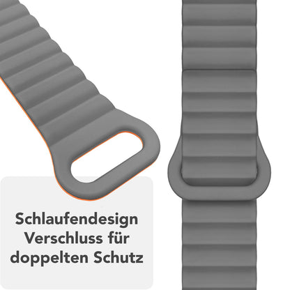 NALIA Core Armband für Apple Watch Ultra/SE/10/9/8/7/6/5/4/3/2/1, Gehäusegröße 42/44/45/46/49mm, Atmungsaktives Silikon Magnet Sportarmband mit Rillen Design Vulkangrau NALIA Silikon Armband