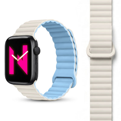 NALIA Core Magnet Armband kompatibel mit Apple Watch Series Ultra/SE/10/9/8/7/6/5/4/3/2/1 – 42/44/45/46/49mm, Atmungsaktives Silikon Loop, Sportarmband mit Rillendesign Eisnebelblau NALIA Silikon Armband
