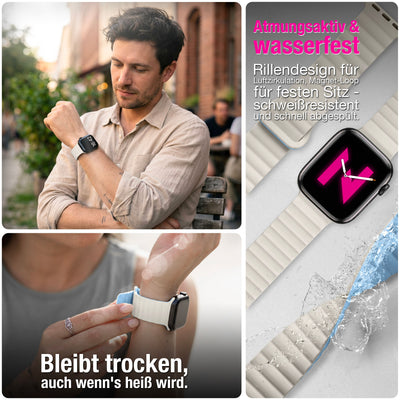 NALIA Core Magnet Armband kompatibel mit Apple Watch Series Ultra/SE/10/9/8/7/6/5/4/3/2/1 – 42/44/45/46/49mm, Atmungsaktives Silikon Loop, Sportarmband mit Rillendesign Eisnebelblau NALIA Silikon Armband