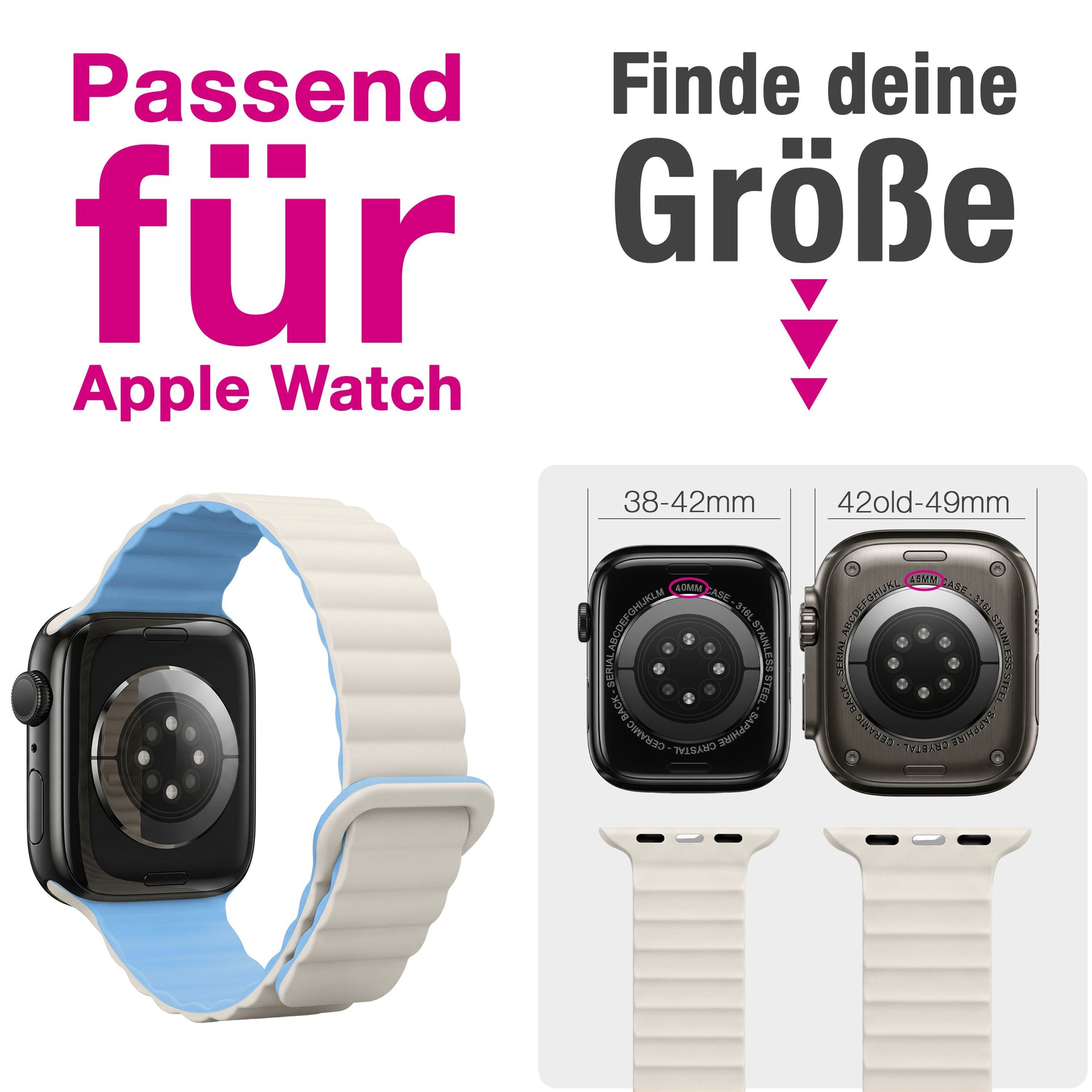 NALIA Core Magnet Armband kompatibel mit Apple Watch Series Ultra/SE/10/9/8/7/6/5/4/3/2/1 – 42/44/45/46/49mm, Atmungsaktives Silikon Loop, Sportarmband mit Rillendesign Eisnebelblau NALIA Silikon Armband
