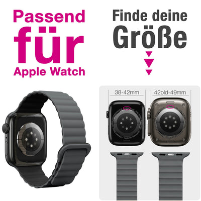 NALIA Core Magnet Armband kompatibel mit Apple Watch Series Ultra/SE/10/9/8/7/6/5/4/3/2/1 – 42/44/45/46/49mm, Atmungsaktives Silikon Loop, Sportarmband mit Rillendesign Finstergrau NALIA Silikon Armband