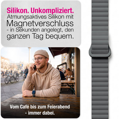 NALIA Core Magnet Armband kompatibel mit Apple Watch Series Ultra/SE/10/9/8/7/6/5/4/3/2/1 – 42/44/45/46/49mm, Atmungsaktives Silikon Loop, Sportarmband mit Rillendesign Finstergrau NALIA Silikon Armband