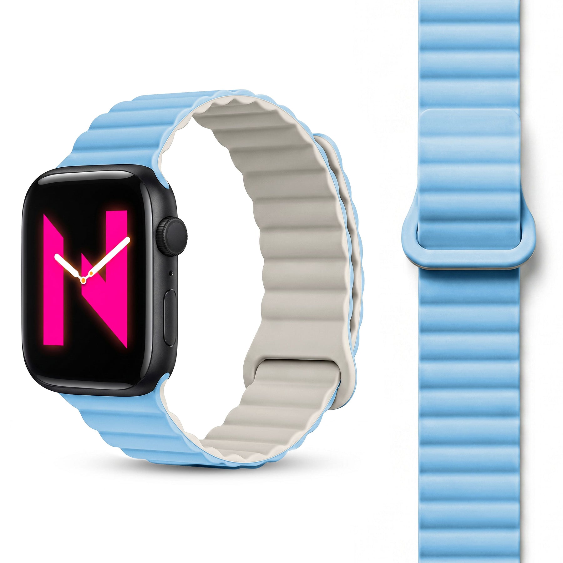 NALIA Core Magnet Armband kompatibel mit Apple Watch Series Ultra/SE/10/9/8/7/6/5/4/3/2/1 – 42/44/45/46/49mm, Atmungsaktives Silikon Loop, Sportarmband mit Rillendesign Froststern NALIA Silikon Armband