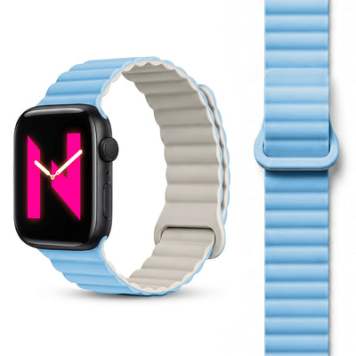 NALIA Core Magnet Armband kompatibel mit Apple Watch Series Ultra/SE/10/9/8/7/6/5/4/3/2/1 – 42/44/45/46/49mm, Atmungsaktives Silikon Loop, Sportarmband mit Rillendesign Froststern NALIA Silikon Armband