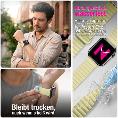 NALIA Core Magnet Armband kompatibel mit Apple Watch Series Ultra/SE/10/9/8/7/6/5/4/3/2/1 – 42/44/45/46/49mm, Atmungsaktives Silikon Loop, Sportarmband mit Rillendesign Honigtau NALIA Silikon Armband
