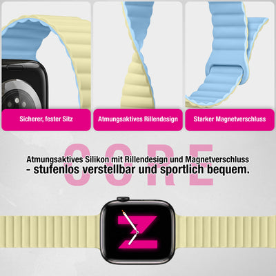 NALIA Core Magnet Armband kompatibel mit Apple Watch Series Ultra/SE/10/9/8/7/6/5/4/3/2/1 – 42/44/45/46/49mm, Atmungsaktives Silikon Loop, Sportarmband mit Rillendesign Honigtau NALIA Silikon Armband