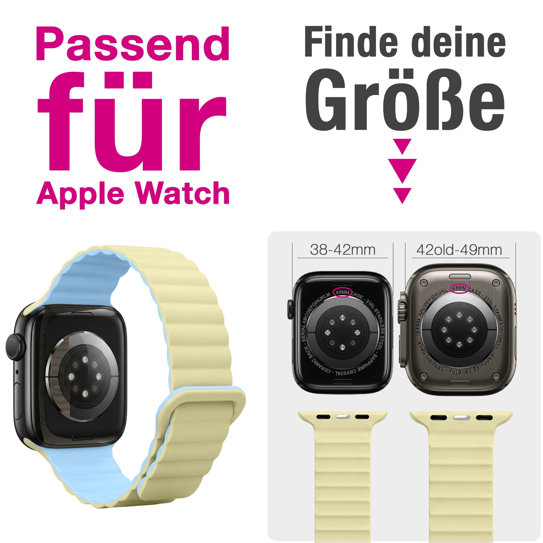 NALIA Core Magnet Armband kompatibel mit Apple Watch Series Ultra/SE/10/9/8/7/6/5/4/3/2/1 – 42/44/45/46/49mm, Atmungsaktives Silikon Loop, Sportarmband mit Rillendesign Honigtau NALIA Silikon Armband