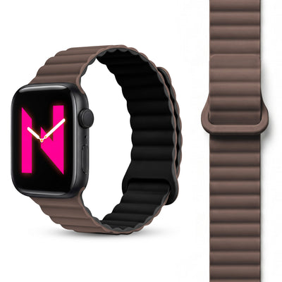 NALIA Core Magnet Armband kompatibel mit Apple Watch Series Ultra/SE/10/9/8/7/6/5/4/3/2/1 – 42/44/45/46/49mm, Atmungsaktives Silikon Loop, Sportarmband mit Rillendesign Kakaotraum NALIA Silikon Armband