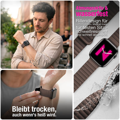 NALIA Core Magnet Armband kompatibel mit Apple Watch Series Ultra/SE/10/9/8/7/6/5/4/3/2/1 – 42/44/45/46/49mm, Atmungsaktives Silikon Loop, Sportarmband mit Rillendesign Kakaotraum NALIA Silikon Armband