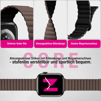 NALIA Core Magnet Armband kompatibel mit Apple Watch Series Ultra/SE/10/9/8/7/6/5/4/3/2/1 – 42/44/45/46/49mm, Atmungsaktives Silikon Loop, Sportarmband mit Rillendesign Kakaotraum NALIA Silikon Armband