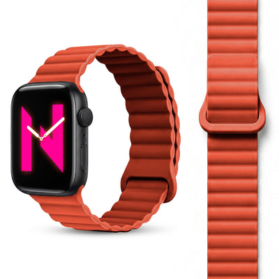 NALIA Core Magnet Armband kompatibel mit Apple Watch Series Ultra/SE/10/9/8/7/6/5/4/3/2/1 – 42/44/45/46/49mm, Atmungsaktives Silikon Loop, Sportarmband mit Rillendesign Leuchtorange NALIA Silikon Armband