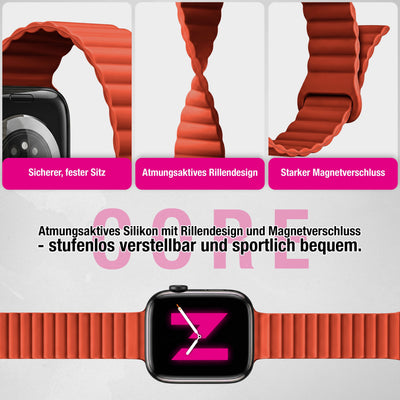 NALIA Core Magnet Armband kompatibel mit Apple Watch Series Ultra/SE/10/9/8/7/6/5/4/3/2/1 – 42/44/45/46/49mm, Atmungsaktives Silikon Loop, Sportarmband mit Rillendesign Leuchtorange NALIA Silikon Armband
