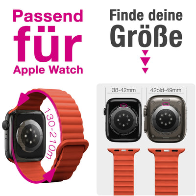 NALIA Core Magnet Armband kompatibel mit Apple Watch Series Ultra/SE/10/9/8/7/6/5/4/3/2/1 – 42/44/45/46/49mm, Atmungsaktives Silikon Loop, Sportarmband mit Rillendesign Leuchtorange NALIA Silikon Armband