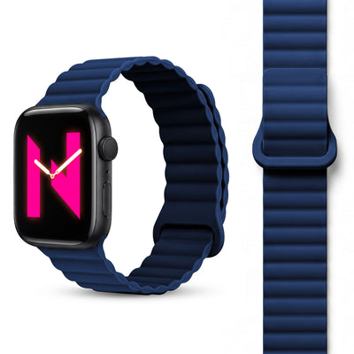NALIA Core Magnet Armband kompatibel mit Apple Watch Series Ultra/SE/10/9/8/7/6/5/4/3/2/1 – 42/44/45/46/49mm, Atmungsaktives Silikon Loop, Sportarmband mit Rillendesign Marineblau NALIA Silikon Armband