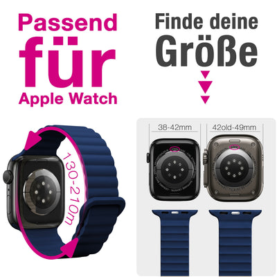 NALIA Core Magnet Armband kompatibel mit Apple Watch Series Ultra/SE/10/9/8/7/6/5/4/3/2/1 – 42/44/45/46/49mm, Atmungsaktives Silikon Loop, Sportarmband mit Rillendesign Marineblau NALIA Silikon Armband