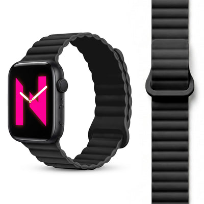 NALIA Core Magnet Armband kompatibel mit Apple Watch Series Ultra/SE/10/9/8/7/6/5/4/3/2/1 – 42/44/45/46/49mm, Atmungsaktives Silikon Loop, Sportarmband mit Rillendesign Nachtschwarz NALIA Silikon Armband