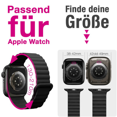 NALIA Core Magnet Armband kompatibel mit Apple Watch Series Ultra/SE/10/9/8/7/6/5/4/3/2/1 – 42/44/45/46/49mm, Atmungsaktives Silikon Loop, Sportarmband mit Rillendesign Nachtschwarz NALIA Silikon Armband