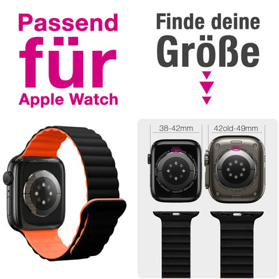 NALIA Core Magnet Armband kompatibel mit Apple Watch Series Ultra/SE/10/9/8/7/6/5/4/3/2/1 – 42/44/45/46/49mm, Atmungsaktives Silikon Loop, Sportarmband mit Rillendesign Nachtschwarz Orange NALIA Silikon Armband