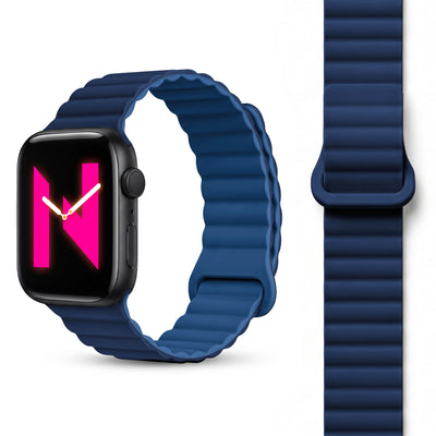 NALIA Core Magnet Armband kompatibel mit Apple Watch Series Ultra/SE/10/9/8/7/6/5/4/3/2/1 – 42/44/45/46/49mm, Atmungsaktives Silikon Loop, Sportarmband mit Rillendesign Ozeannacht NALIA Silikon Armband