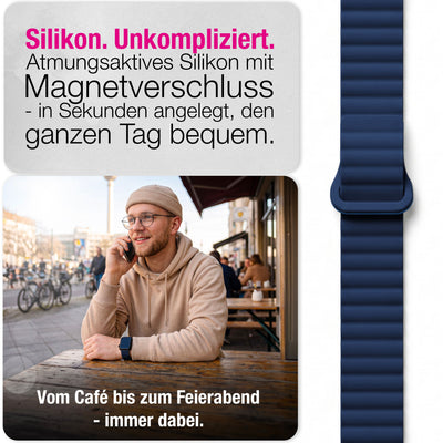 NALIA Core Magnet Armband kompatibel mit Apple Watch Series Ultra/SE/10/9/8/7/6/5/4/3/2/1 – 42/44/45/46/49mm, Atmungsaktives Silikon Loop, Sportarmband mit Rillendesign Ozeannacht NALIA Silikon Armband