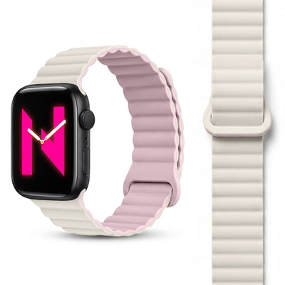 NALIA Core Magnet Armband kompatibel mit Apple Watch Series Ultra/SE/10/9/8/7/6/5/4/3/2/1 – 42/44/45/46/49mm, Atmungsaktives Silikon Loop, Sportarmband mit Rillendesign Pfirsichblüte NALIA Silikon Armband