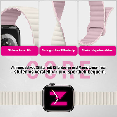 NALIA Core Magnet Armband kompatibel mit Apple Watch Series Ultra/SE/10/9/8/7/6/5/4/3/2/1 – 42/44/45/46/49mm, Atmungsaktives Silikon Loop, Sportarmband mit Rillendesign Pfirsichblüte NALIA Silikon Armband