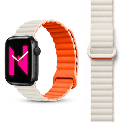 NALIA Core Magnet Armband kompatibel mit Apple Watch Series Ultra/SE/10/9/8/7/6/5/4/3/2/1 – 42/44/45/46/49mm, Atmungsaktives Silikon Loop, Sportarmband mit Rillendesign Polarstern Orange NALIA Silikon Armband