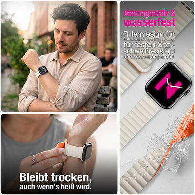 NALIA Core Magnet Armband kompatibel mit Apple Watch Series Ultra/SE/10/9/8/7/6/5/4/3/2/1 – 42/44/45/46/49mm, Atmungsaktives Silikon Loop, Sportarmband mit Rillendesign Polarstern Orange NALIA Silikon Armband