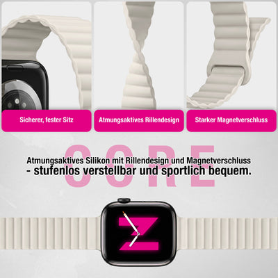NALIA Core Magnet Armband kompatibel mit Apple Watch Series Ultra/SE/10/9/8/7/6/5/4/3/2/1 – 42/44/45/46/49mm, Atmungsaktives Silikon Loop, Sportarmband mit Rillendesign Polarstern Sandweiss NALIA Silikon Armband