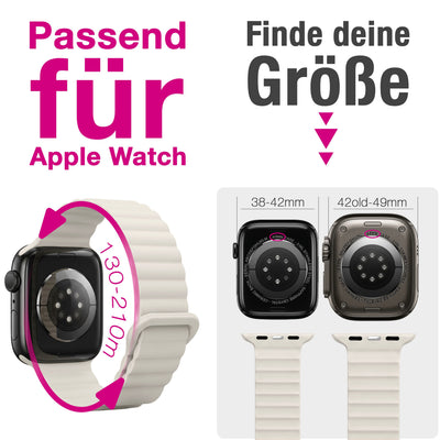 NALIA Core Magnet Armband kompatibel mit Apple Watch Series Ultra/SE/10/9/8/7/6/5/4/3/2/1 – 42/44/45/46/49mm, Atmungsaktives Silikon Loop, Sportarmband mit Rillendesign Polarstern Sandweiss NALIA Silikon Armband