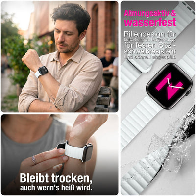 NALIA Core Magnet Armband kompatibel mit Apple Watch Series Ultra/SE/10/9/8/7/6/5/4/3/2/1 – 42/44/45/46/49mm, Atmungsaktives Silikon Loop, Sportarmband mit Rillendesign Schneeweiss NALIA Silikon Armband