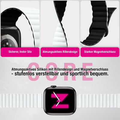 NALIA Core Magnet Armband kompatibel mit Apple Watch Series Ultra/SE/10/9/8/7/6/5/4/3/2/1 – 42/44/45/46/49mm, Atmungsaktives Silikon Loop, Sportarmband mit Rillendesign Schneeweiss NALIA Silikon Armband