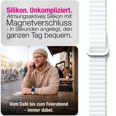 NALIA Core Magnet Armband kompatibel mit Apple Watch Series Ultra/SE/10/9/8/7/6/5/4/3/2/1 – 42/44/45/46/49mm, Atmungsaktives Silikon Loop, Sportarmband mit Rillendesign Schneeweiss NALIA Silikon Armband