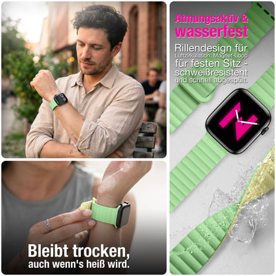 NALIA Core Magnet Armband kompatibel mit Apple Watch Series Ultra/SE/10/9/8/7/6/5/4/3/2/1 – 42/44/45/46/49mm, Atmungsaktives Silikon Loop, Sportarmband mit Rillendesign Zitronenwald NALIA Silikon Armband
