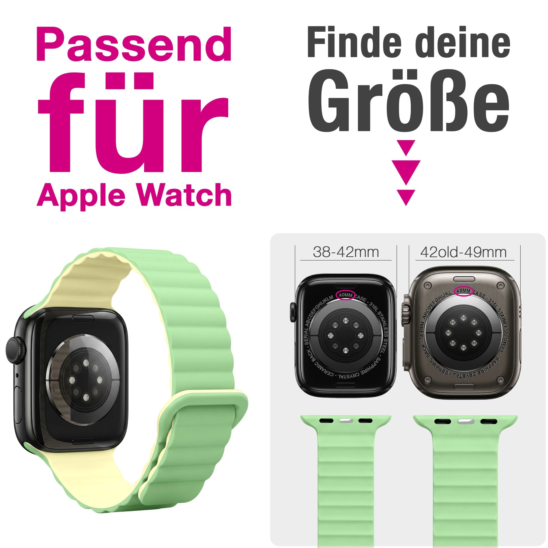 NALIA Core Magnet Armband kompatibel mit Apple Watch Series Ultra/SE/10/9/8/7/6/5/4/3/2/1 – 42/44/45/46/49mm, Atmungsaktives Silikon Loop, Sportarmband mit Rillendesign Zitronenwald NALIA Silikon Armband