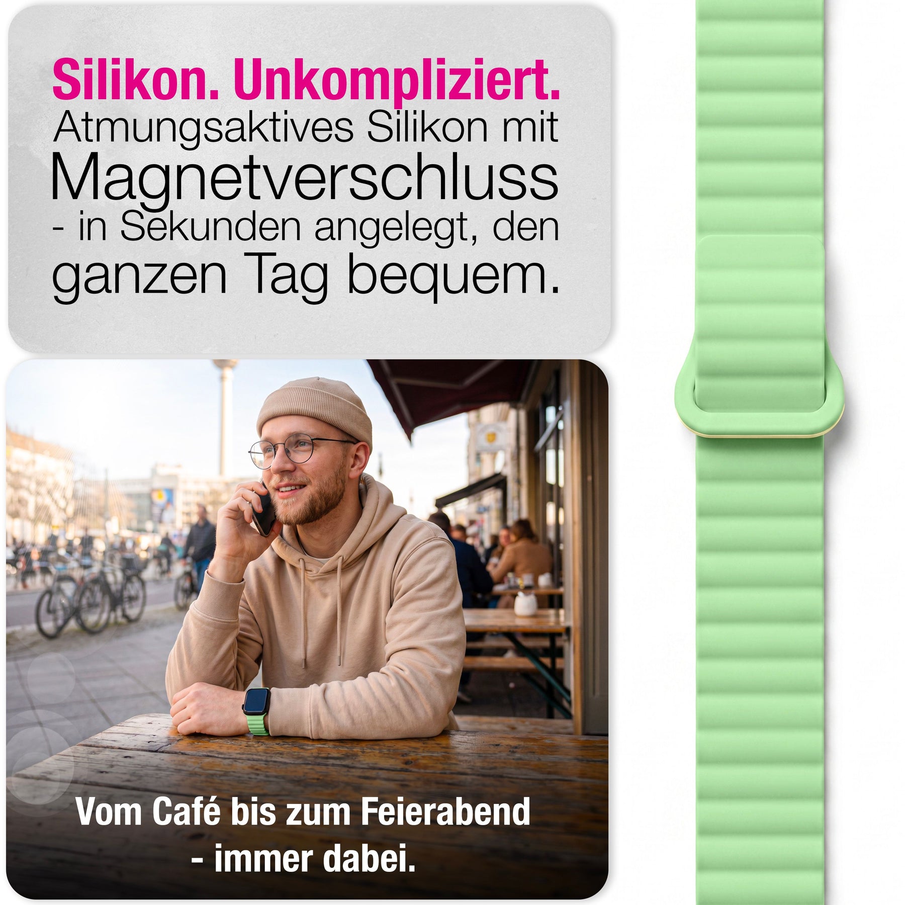 NALIA Core Magnet Armband kompatibel mit Apple Watch Series Ultra/SE/10/9/8/7/6/5/4/3/2/1 – 42/44/45/46/49mm, Atmungsaktives Silikon Loop, Sportarmband mit Rillendesign Zitronenwald NALIA Silikon Armband