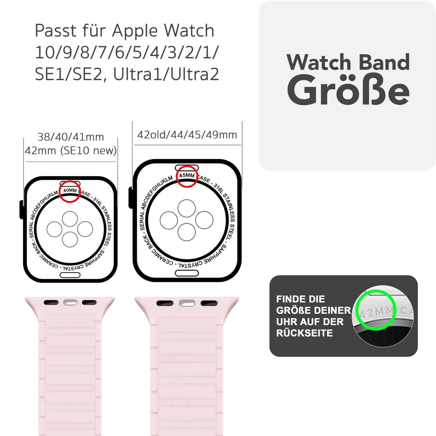 NALIA Nexus Armband für Apple Watch SE/10/9/8/7/6/5/4/3/2/1, Gehäusegröße 38/40/41/42mm, Magnetisches Silikon Loop Sportarmband mit Wellenstruktur Zartrosa NALIA Silikon Armband
