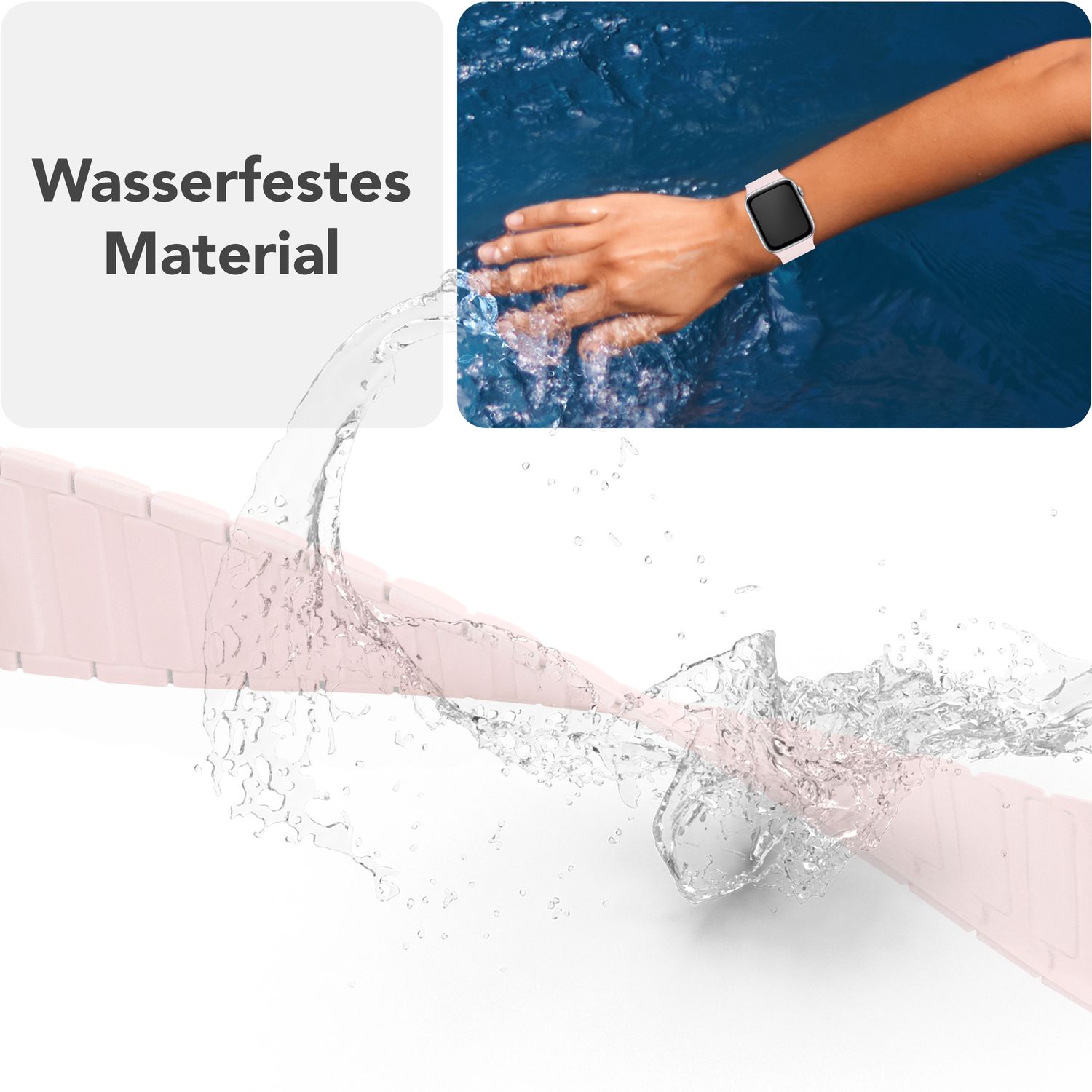 NALIA Nexus Armband für Apple Watch SE/10/9/8/7/6/5/4/3/2/1, Gehäusegröße 38/40/41/42mm, Magnetisches Silikon Loop Sportarmband mit Wellenstruktur Zartrosa NALIA Silikon Armband