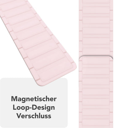 NALIA Nexus Armband für Apple Watch SE/10/9/8/7/6/5/4/3/2/1, Gehäusegröße 38/40/41/42mm, Magnetisches Silikon Loop Sportarmband mit Wellenstruktur Zartrosa NALIA Silikon Armband