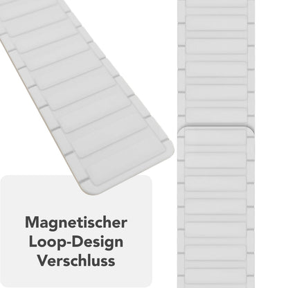 NALIA Nexus Armband für Apple Watch SE/10/9/8/7/6/5/4/3/2/1, Gehäusegröße 38/40/41/42mm, Magnetisches Silikon Loop Sportarmband mit Wellenstruktur Schneeweiß NALIA Silikon Armband