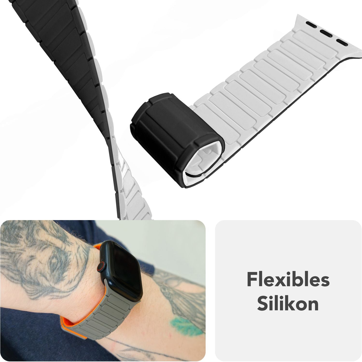 NALIA Nexus Armband für Apple Watch SE/10/9/8/7/6/5/4/3/2/1, Gehäusegröße 38/40/41/42mm, Magnetisches Silikon Loop Sportarmband mit Wellenstruktur Schneeweiß NALIA Silikon Armband