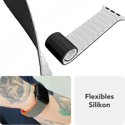 NALIA Nexus Armband für Apple Watch SE/10/9/8/7/6/5/4/3/2/1, Gehäusegröße 38/40/41/42mm, Magnetisches Silikon Loop Sportarmband mit Wellenstruktur Schneeweiß NALIA Silikon Armband